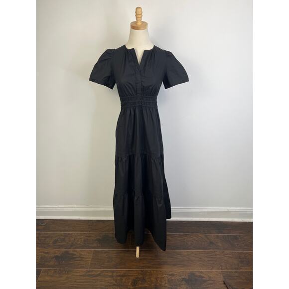 QUINCE Black 100% Organic Cotton Tiered Maxi Dress NWT Size Large - Picture 10 of 14